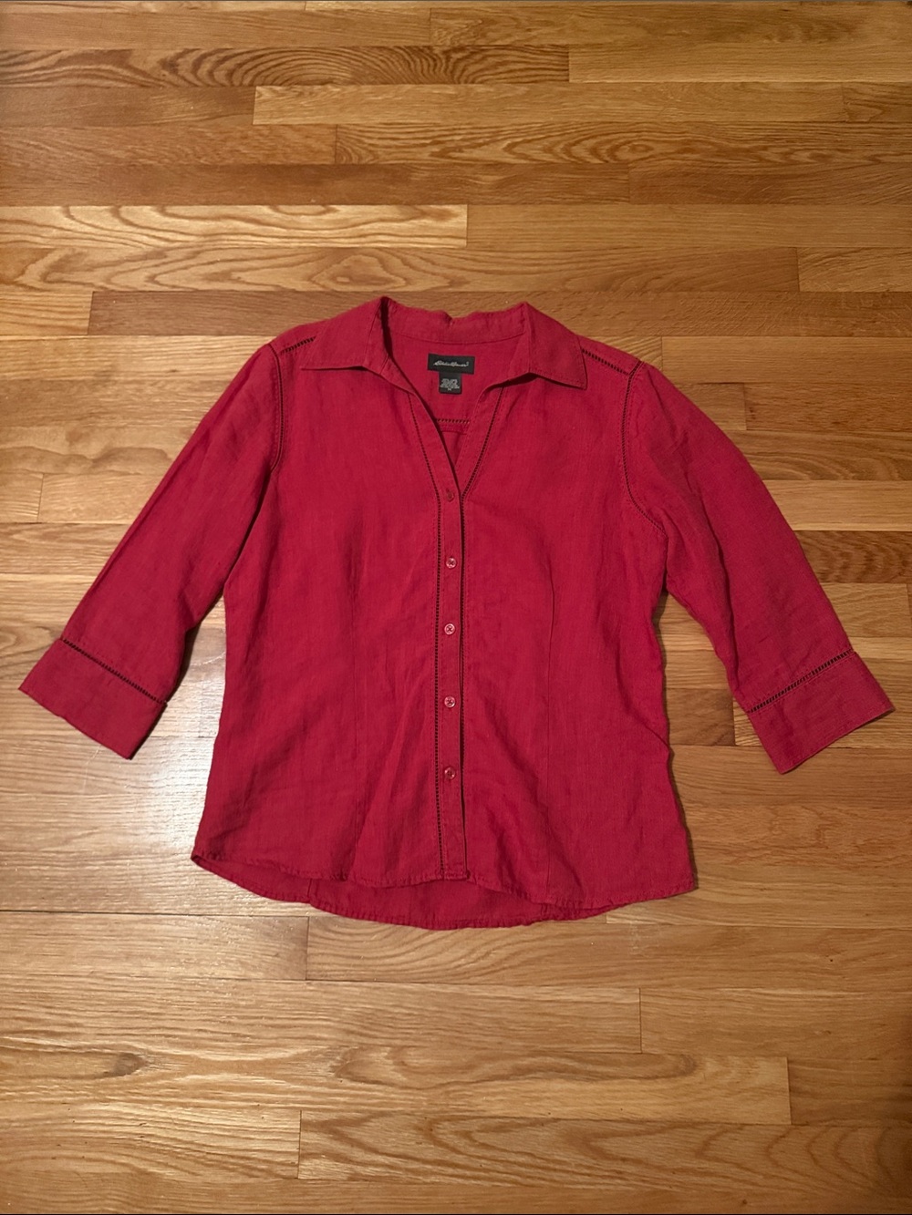Eddie Bauer Red Women's Button-Down Shirt 100% linen